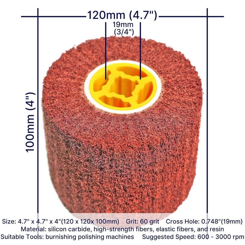 JONAS C 2 Pcs Burnishing Wheel 60 Grit Stripping Drum, 4.7" x 4" Abrasive Drawing Wheel Drum, Surface Conditioning Tool Drum for Metal, Wood, Plastic - Image 5